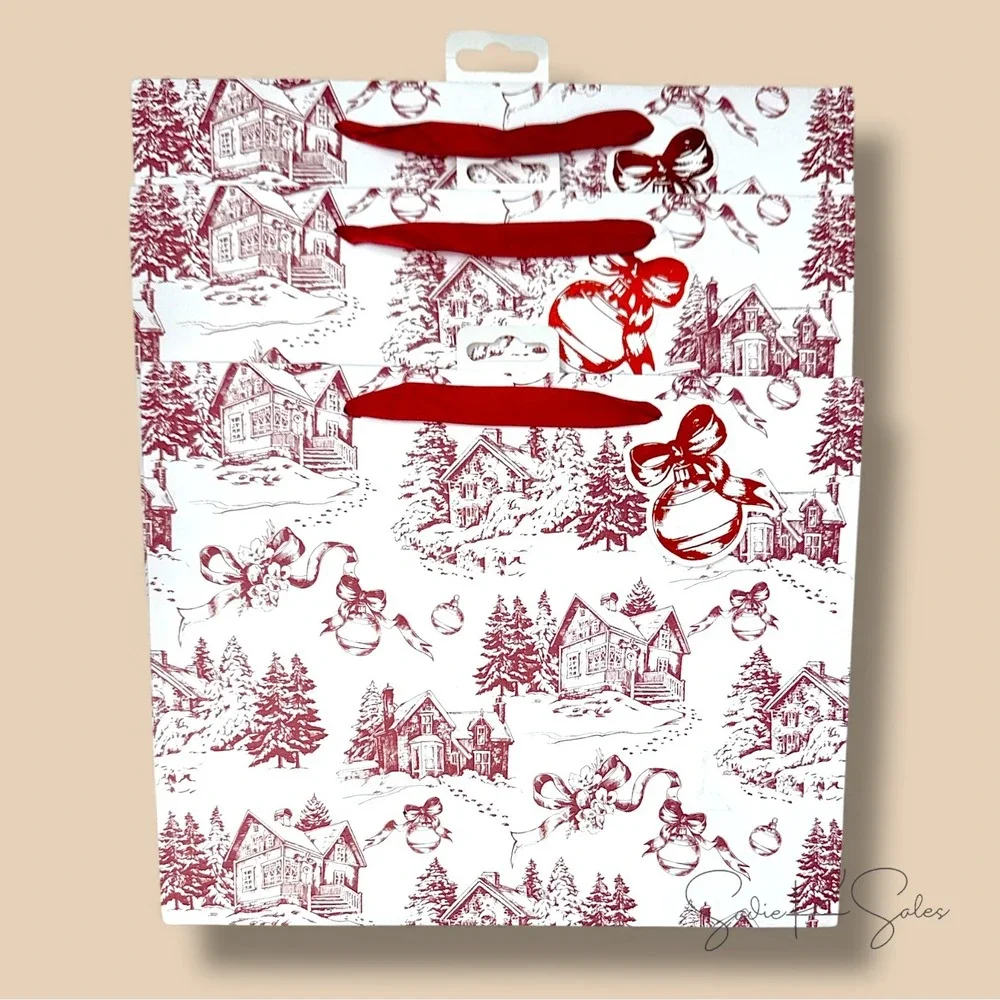 My Texas House Toile Christmas Gift Bags – Set of‎ 3, Large 13x10